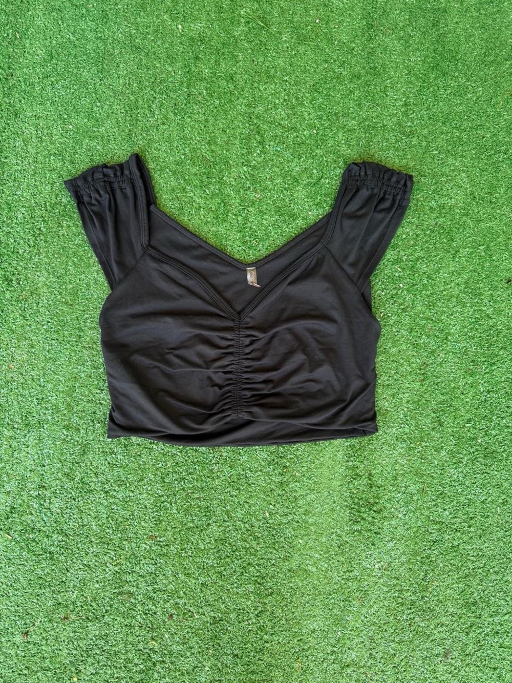 Free People Black Ruched V-Neck Tank Crop